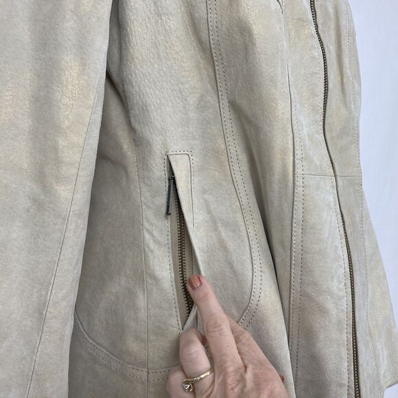 Powder River Panhandle Slim Leather Jacket Small Beige Studded Embroidered Cross - Picture 8 of 12